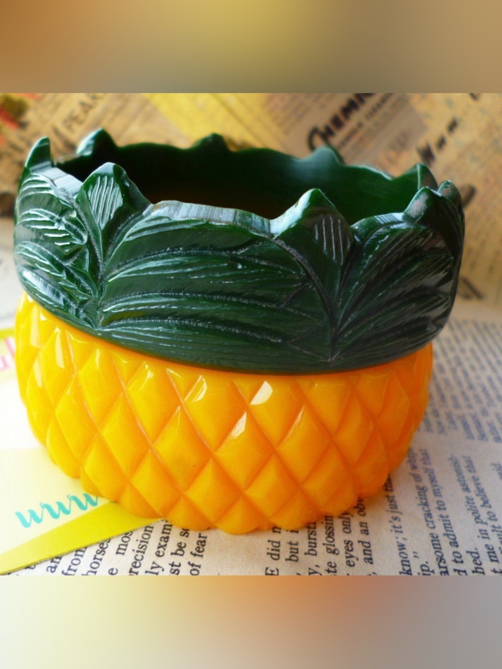 Preowned Pineapple Bangle Set of 2 - Bakelite Style, Fakelite Bracelet